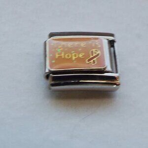 There is Hope ribbon on pink enamel 9mm stainless steel Italian charm link new